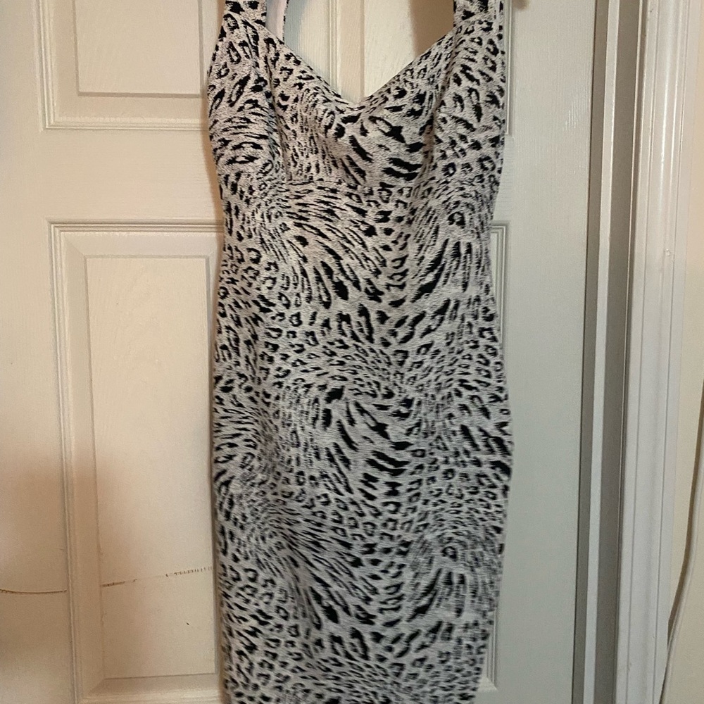 Sleeveless Black & White Animal-Print Midi Dress